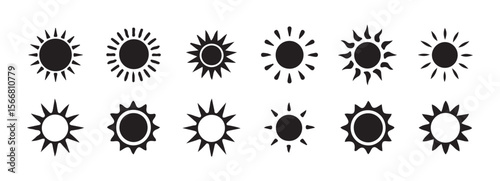  Sun Icons Set. Summer, Sunrise, and Weather Symbol Collection. Victor illustration eps 10