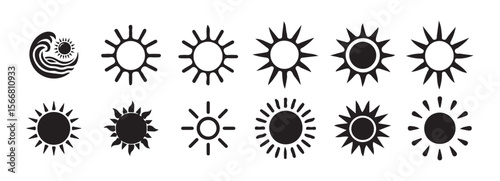  Sun Icons Set. Summer, Sunrise, and Weather Symbol Collection. Victor illustration eps 10