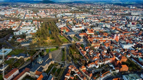 Fototapeta Naklejka Na Ścianę i Meble -  Aerial view of the downtown of the city Fulda in Germany on a sunny noon in autumn