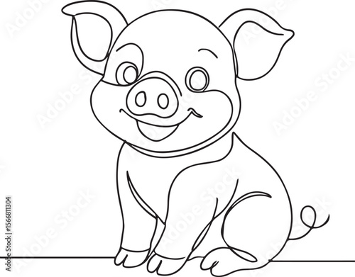 Cartoon baby pig vector outline with adorable face and happy expression