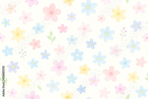 Seamless floral pattern with pastel watercolor flowers on light background