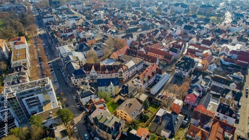 Fototapeta Naklejka Na Ścianę i Meble -  Aerial view of the downtown of the city Kassel in Germany on a cloudy afternoon in autumn