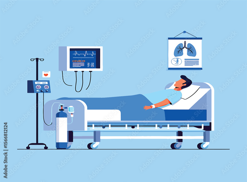Fototapeta premium Hospital Patient in Bed Vector Illustration