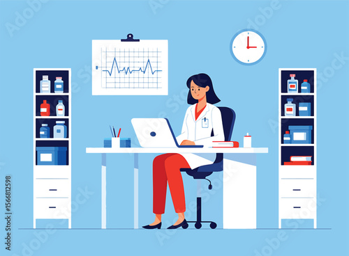 Doctor working on laptop in her office