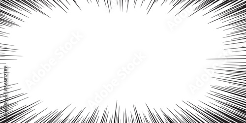 Black and White Vector Silhouette Traced Graphic Design Element Featuring Radial Lines Creating a Speed Lines Effect with a Central White Space Ideal