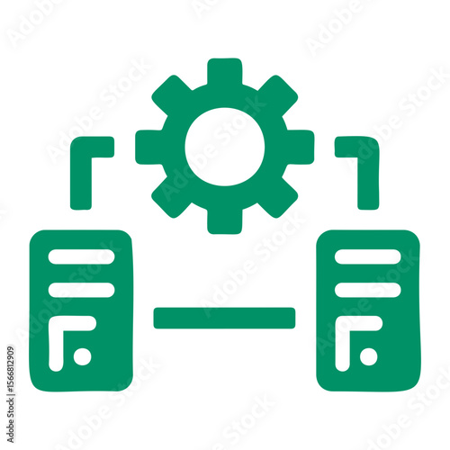 Illustration showing two servers connected by a line with a gear icon above them both