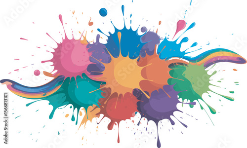 Colorful Paint Splashes with Rainbow Swirl – Abstract Ink Blot and Drip Vector Illustration