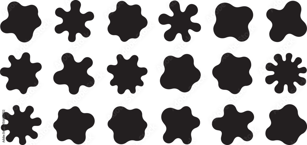 Fototapeta premium Eighteen Black Irregular Shaped Vector Silhouettes Organic Blob Forms Abstract Design Elements Set Graphic Design Resources