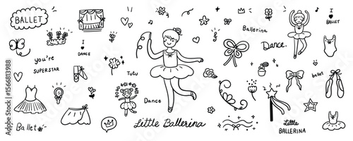 Hand drawn ballerina element line doodle set. Illustration vector design.