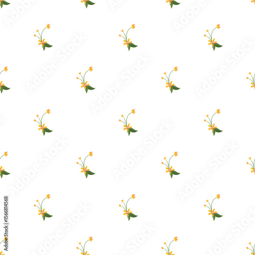 Wallpaper Mural Seamless Pattern of Small Yellow Flowers with Green Leaves on White Torontodigital.ca
