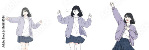 Vector set of a woman dancing cheerfully
