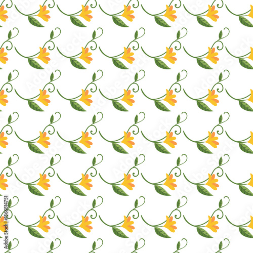 Wallpaper Mural Seamless Pattern Featuring Yellow Flowers and Green Leaves on White Background Torontodigital.ca