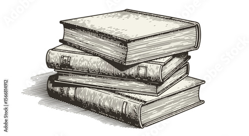 Stacked vintage books in detailed illustration style  