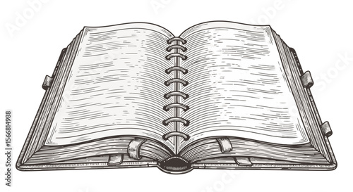 Open sketchbook with blank pages and spiral binding  