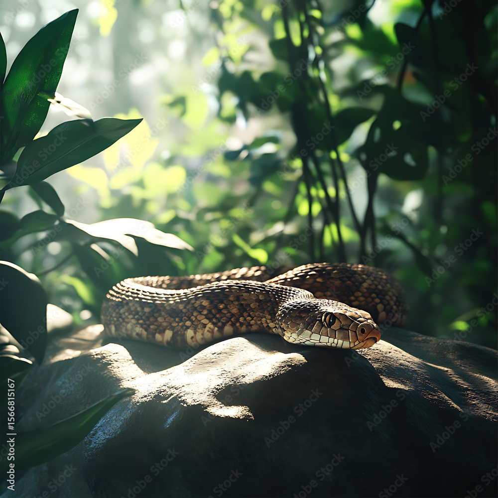 Naklejka premium Peaceful tree python snake view from jungle high resolution picture