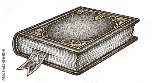 Vintage book with ornate cover and ribbon bookmark  