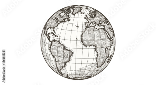 Hand-drawn globe illustration in black and white style  