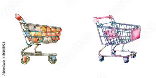 shopping cart watercolor vector illustration