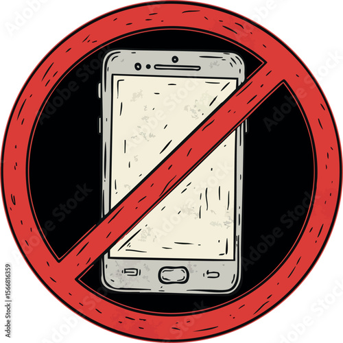 Smartphone with prohibition red circle symbol no phone usage vector icon illustration 