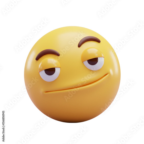 A yellow emoji with a sly expression featuring raised eyebrows and a subtle smirk on a white background