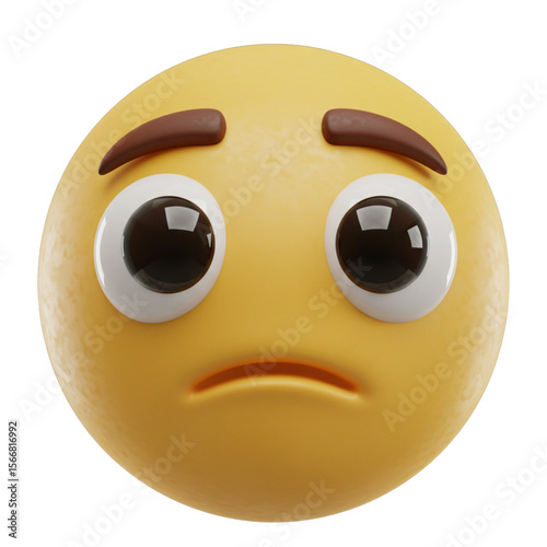 A yellow emoji with a sad expression featuring downturned mouth and furrowed eyebrows on a white background