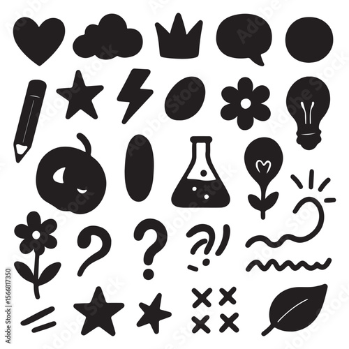 Playful Doodle Icons in Clean Silhouette Vector Style