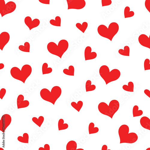 Red love heart vector seamless pattern, textile fabric print, background, wrapping paper design