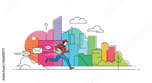 Illustrating the rapid pace of modern life and communication in a vibrant urban environment