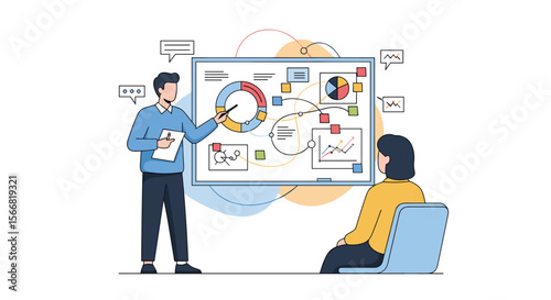 Business professionals collaborating on strategic planning and data analysis presenting project growth opportunities during a meeting