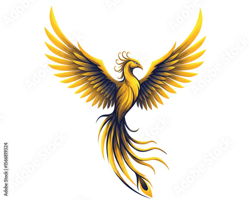 Elegant Golden Phoenix Logo Set – Fantasy Firebird Tattoo Art, Mythical Flying Bird Icons, Symbol of Rebirth, Luxury Flame Vector Design