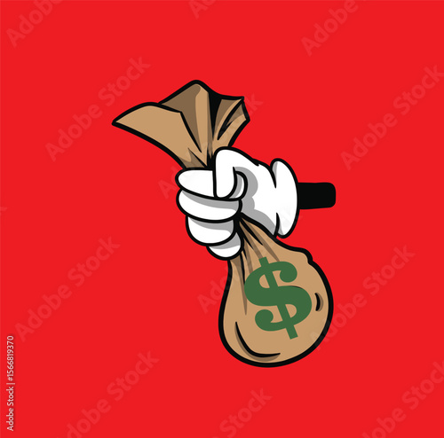 Cartoon Gloved Hand Holding Money Bag