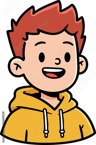 Red Haired Boy Wearing Yellow Hoodie Smiling Cartoon Character Vector Illustration 