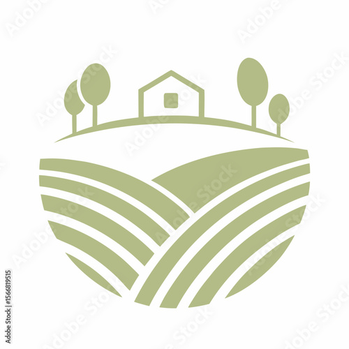 Minimal Farmhouse Landscape Vector Icon.