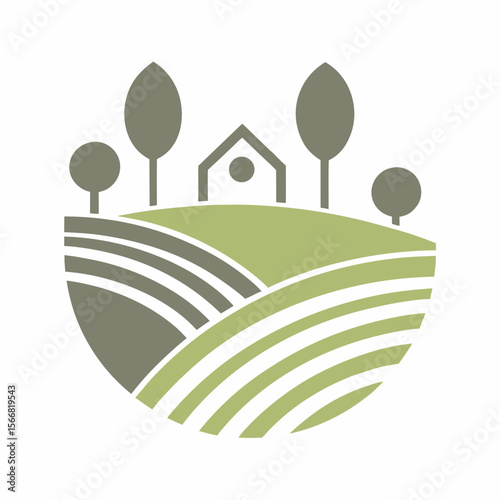 Minimal Farmhouse Landscape Vector Icon.