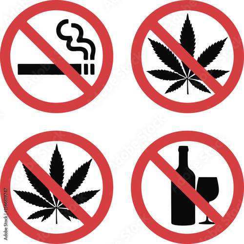 do not smoke, no alcohol, no drugs. Icons vector illustration