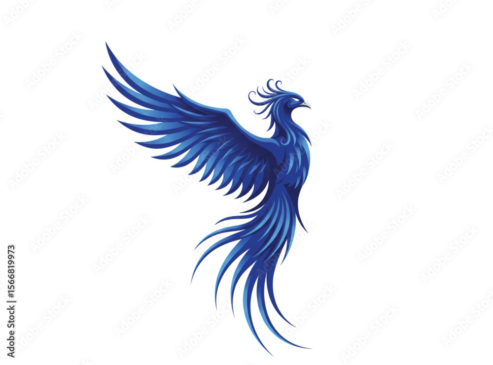 Fototapeta premium Blue Phoenix Logo Design – Celestial Firebird Vector, Mythical Ice Flame Bird, Elegant Fantasy Tattoo Art, Symbol of Rebirth & Power