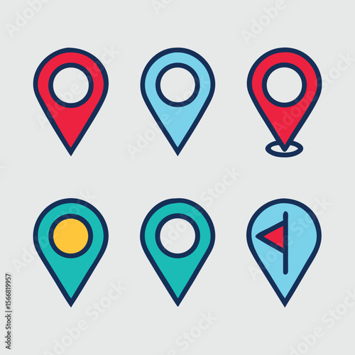 Location Pin Icon Set – Map Marker and GPS Pointer Symbols in Flat Style