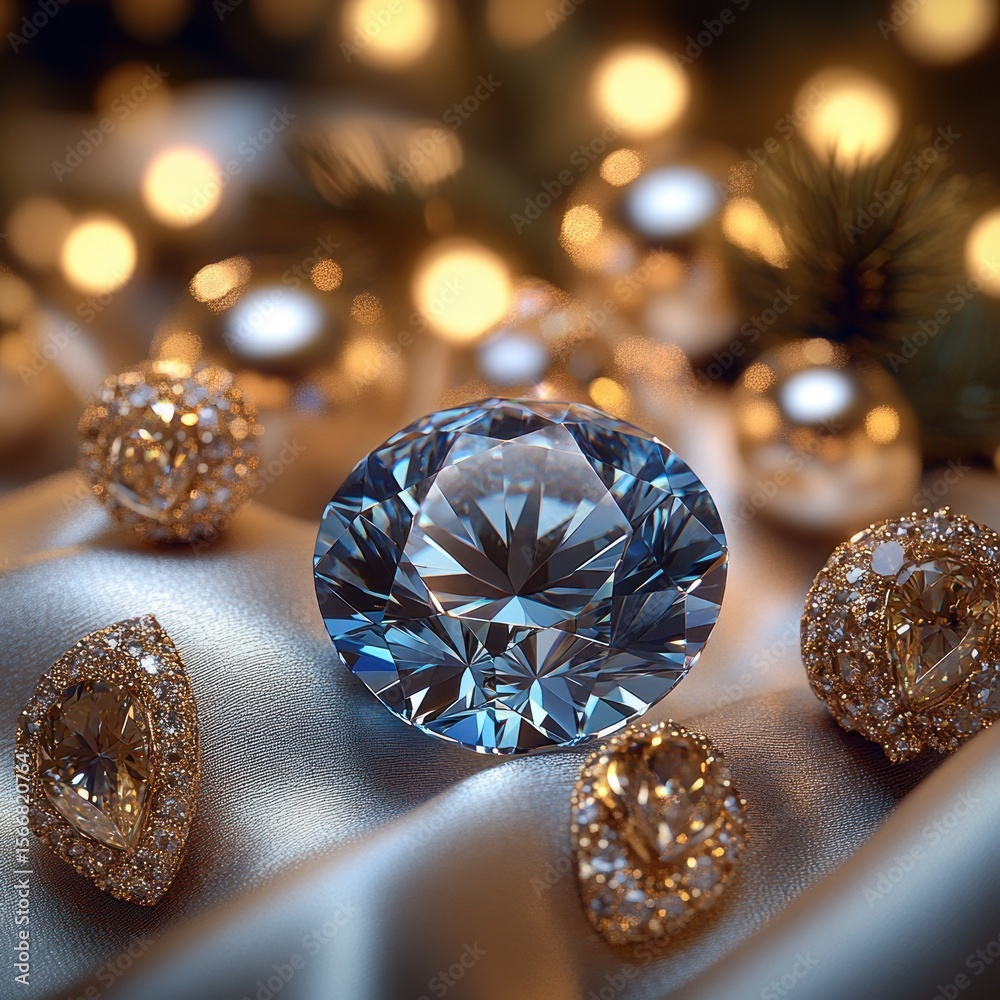 Fototapeta premium Sparkling gems and illuminated ornaments create an enchanting festive atmosphere