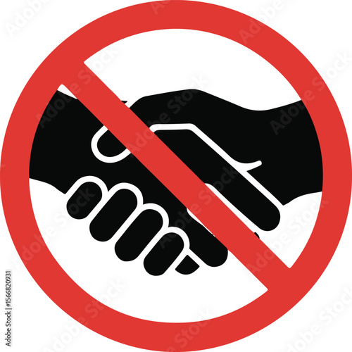 Handshake forbidden sign on white background.