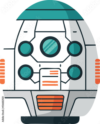 Futuristic spacecraft module with geometric control panels and teal accents vector illustration 