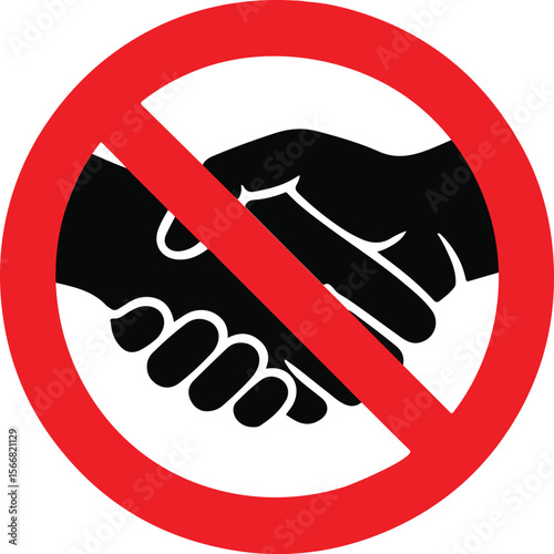 Handshake forbidden sign on white background.