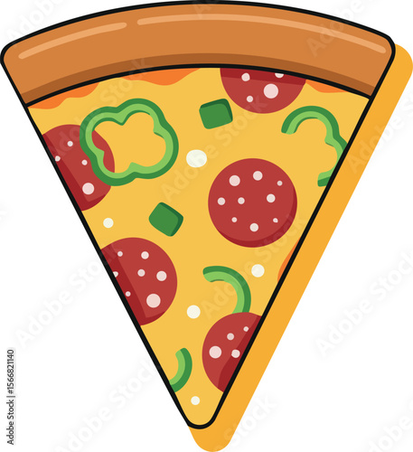 Pizza slice with pepperoni and green pepper toppings vector illustration 