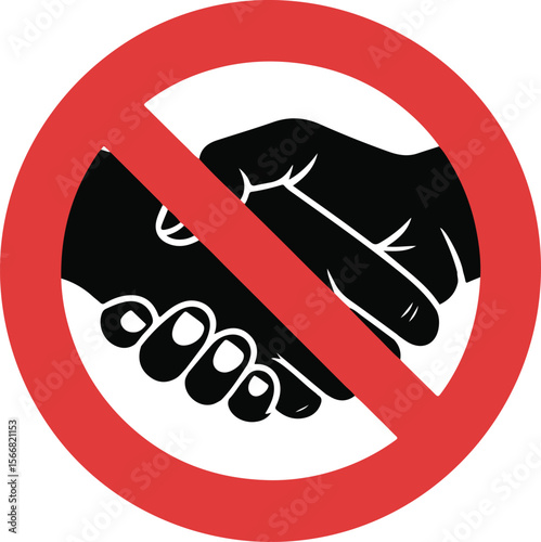 Handshake forbidden sign on white background.