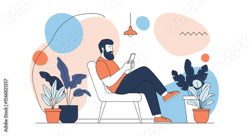 A man relaxing in a chair surrounded by lush green plants enjoying a quiet moment of solitude and peace