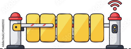 Automatic security barrier gate with wireless control and yellow panels vector illustration 