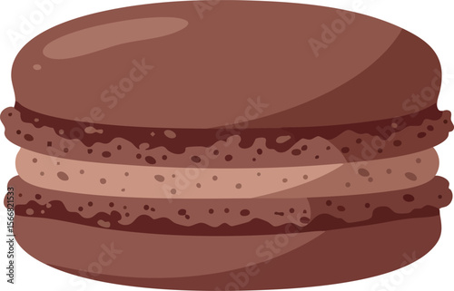 Chocolate macaron sweet dessert treat vector illustration with creamy filling 