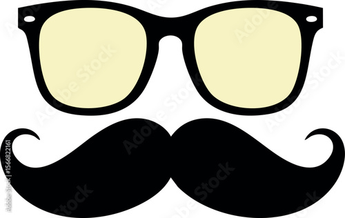 Mustache and Glasses Vector Illustration with Black Frame and Yellow Lenses 