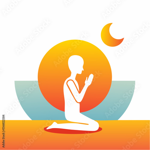 Silhouette of a man praying at dawn