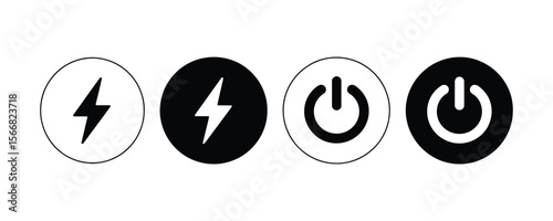 “Power Button Icon Collection – On/Off Symbols in Minimal Flat and Line Styles for Digital Interfaces, Control Panels, UI Kits”