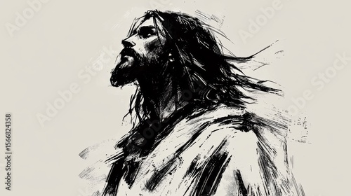 Depicting Jesus as a spiritual figure through a minimalist digital representation.